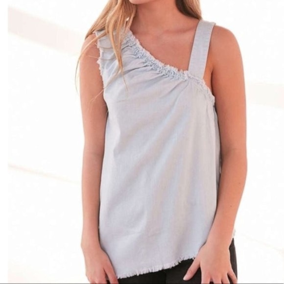 BDG Tops - BDG Atlantic Chambray Raw Hem Top
